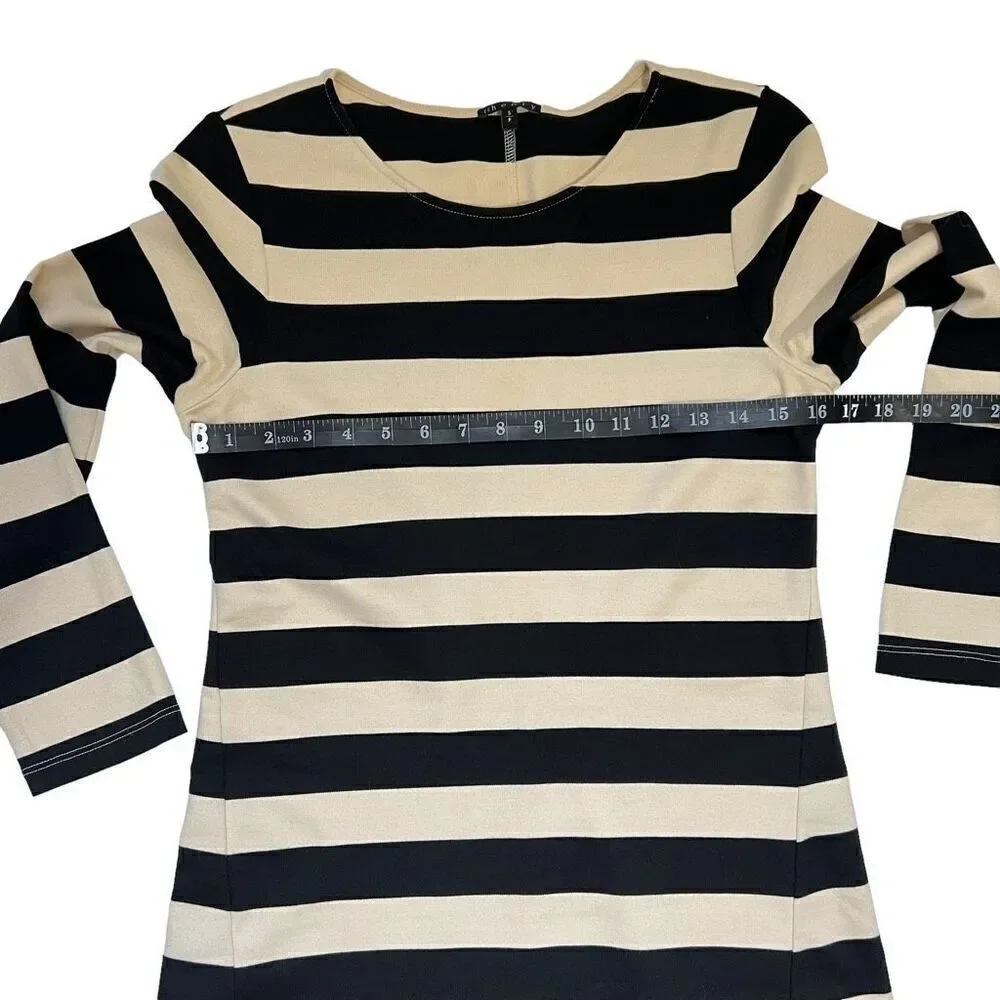 Theory Small Onita Dress 3/4 Sleeves Cream and Black Striped Dress Size  S/P - Picture 10 of 13
